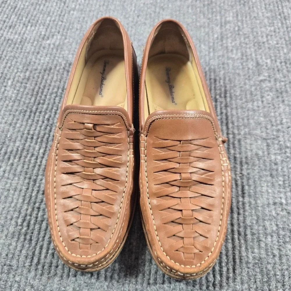 Tommy Bahama Shoes Mens 8 Brown Woven Leather GD Fynn Slip-On Loafers T8750048